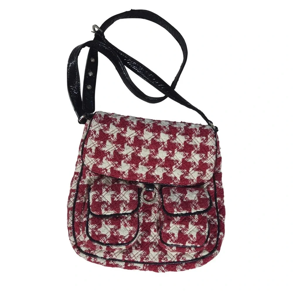Vera Bradley Saddlebag Hipster Red White Houndstooth Quilted Flap Crossbody Bag